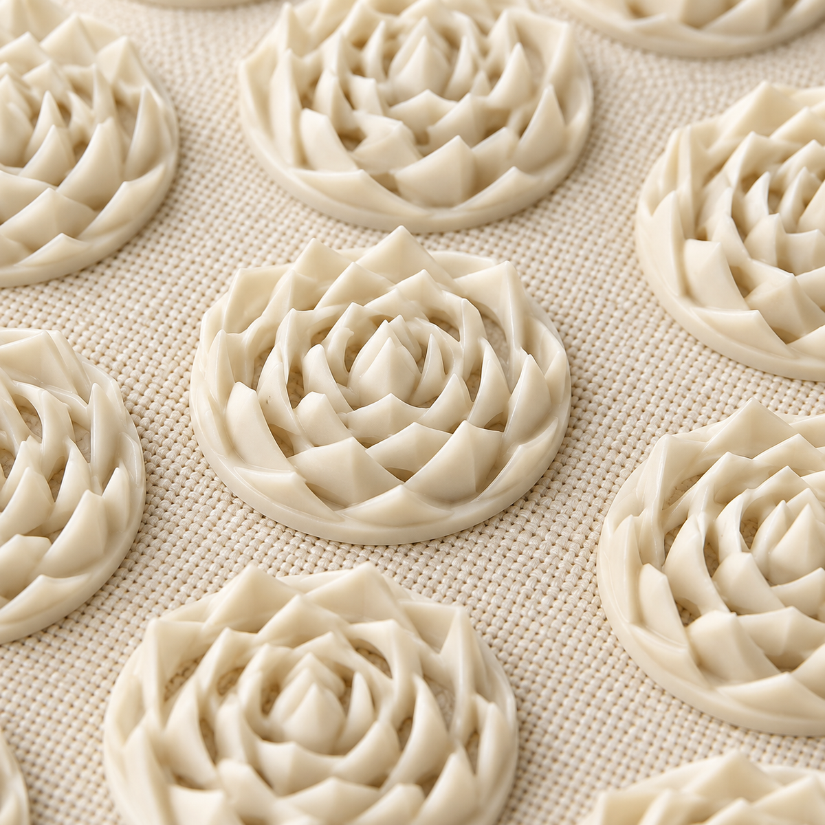 Beige layered lotus pressure point detail